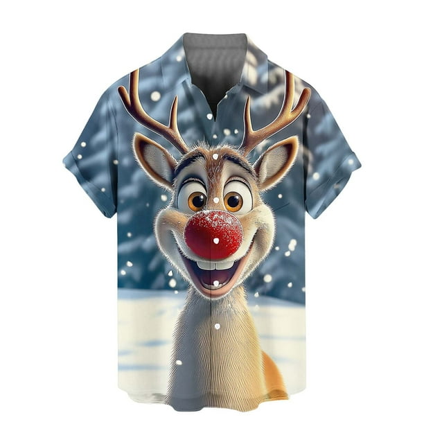 Blusa y camisa de manga corta con cuello vuelto para hombre, blusa informal de moda con cuello vuelto, estampado navideño, camisa de manga corta con botones, blusa de poliéster para hombre