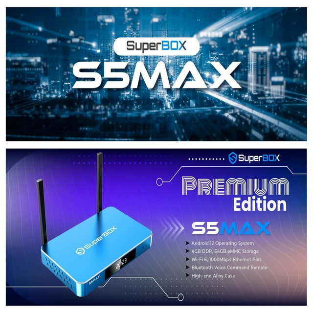 2025 SuperBox S5 Max Smart TV Box with Voice Remote&Parental control time, 2T2R Dual Band WiFi , 4GB RAM+64GB ROM, 6K 8K UltraHD , Easy Setup Guide
