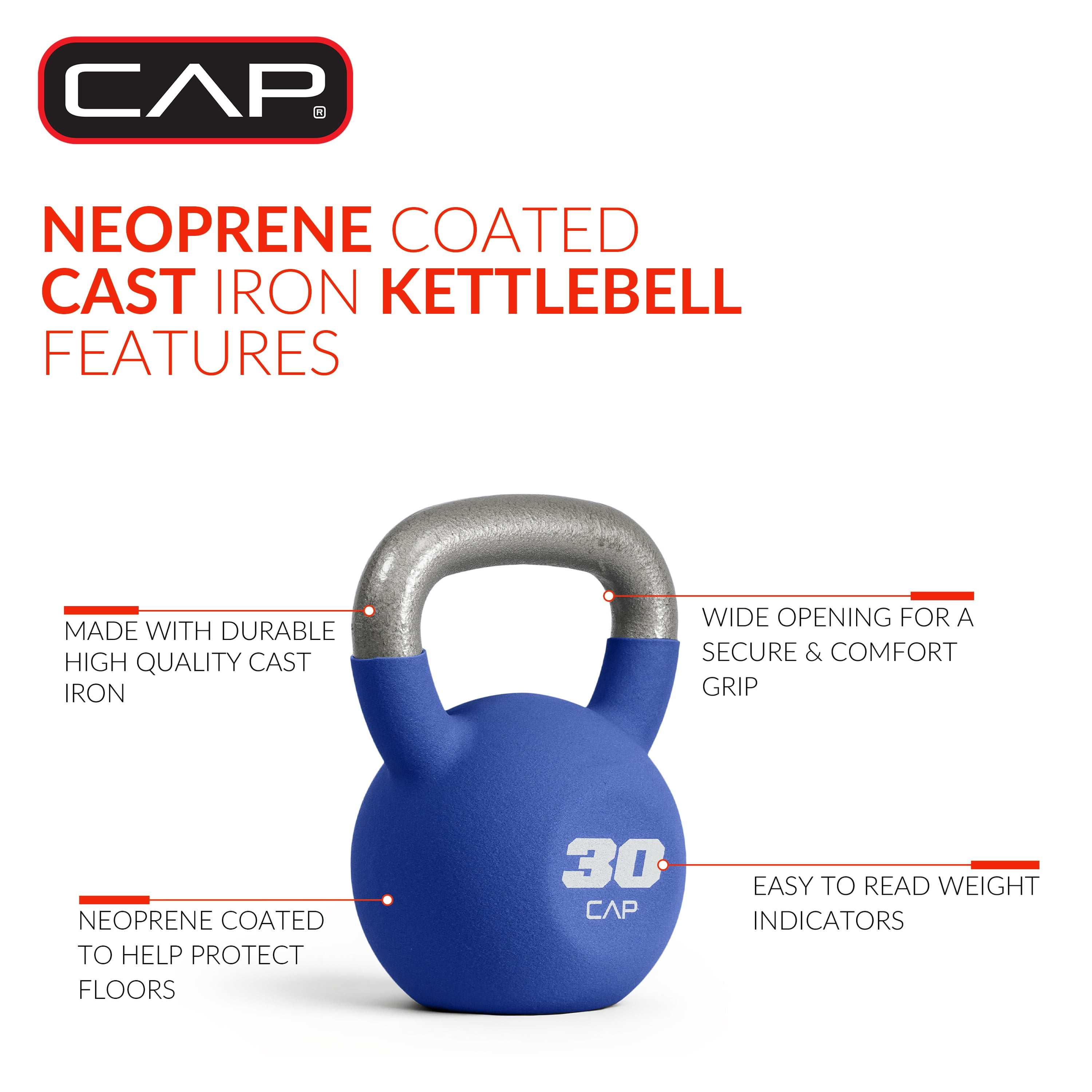(2 pack) CAP, 30lb Neoprene Coated Kettlebell, Blue
