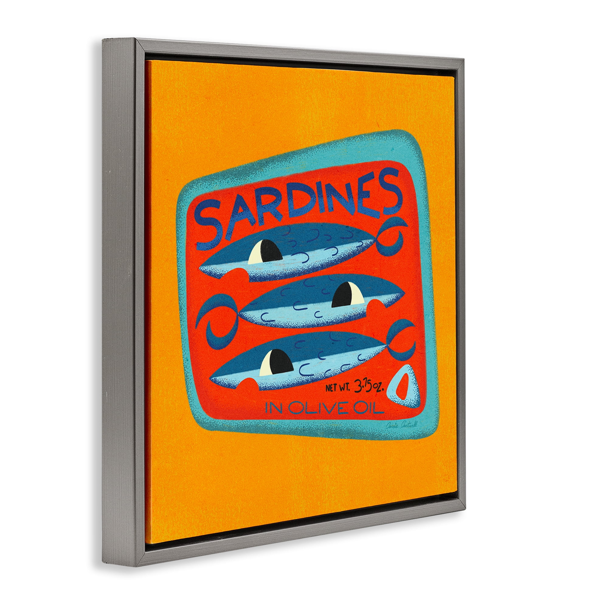 Stupell Industries Bright Hued Sardine Can Food & Beverage Painting Gray Floater Framed Canvas Art Print Wall Art, 25 x 25