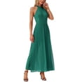 thumbnail image 4 of INSPIRE CHIC Women's Dressy Jumpsuit Halter Neck Sleeveless Elegant Formal Wide-Leg Jumpsuit L Dark green, 4 of 6