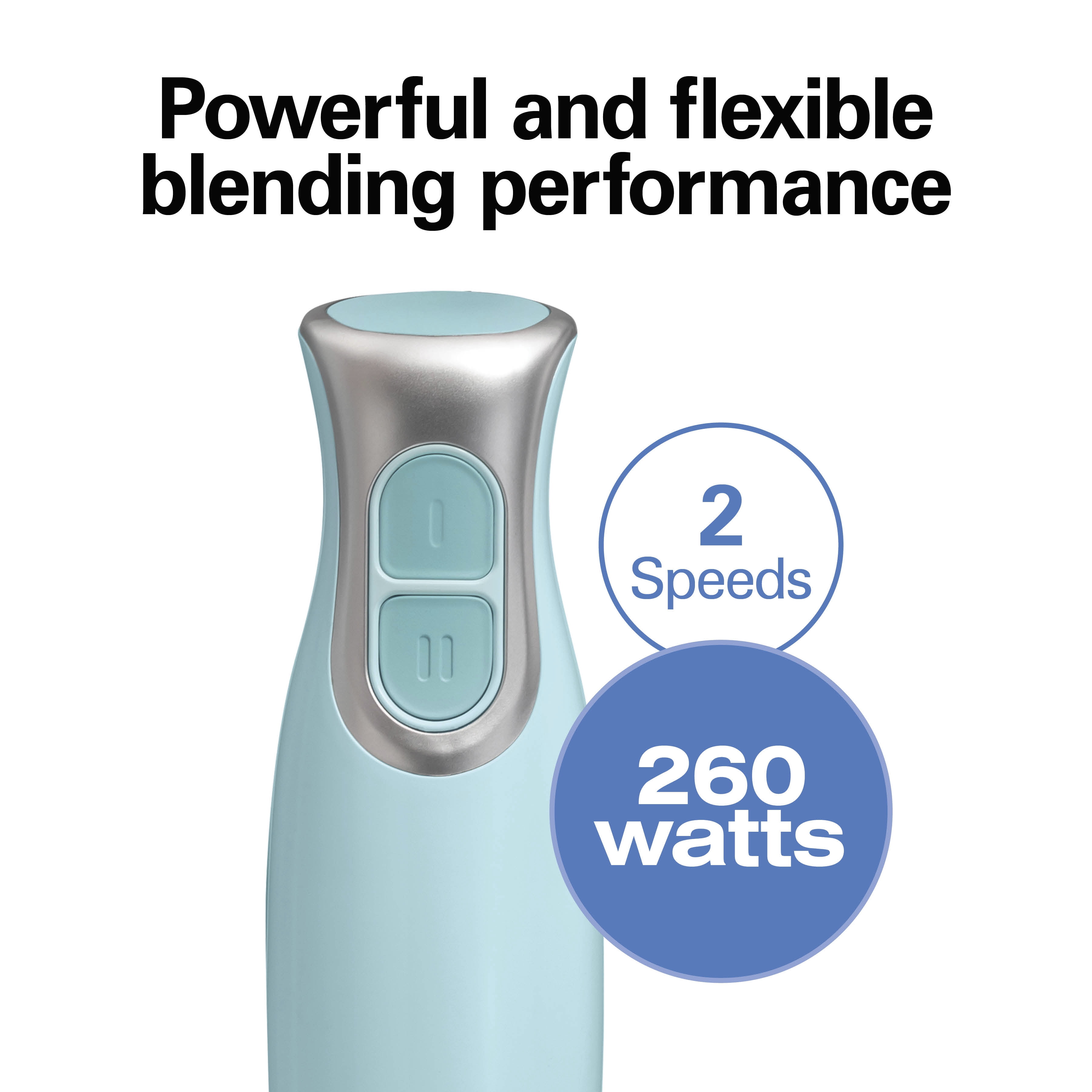 Hamilton Beach Immersion Blender, 260 W 2-Speed Hand Blender for Kitchen with Stainless Steel Blending Wand and Whisk, Ice Blue