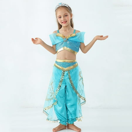 Girls Princess Dress Up Costumes Teal Outfit Princess Baby & Toddler Costumes Jasmine Princess Dress Cosplay Halloween