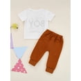 thumbnail image 4 of goowrom Baby Tops Pants Suit, Short Sleeve Round Neck Letters Print Shirt Summer Drawstring Pants 2pcs Suit, 4 of 9