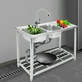 thumbnail image 2 of 201 Stainless Steel Kitchen Sink, 2-Bowl Design with Pull-Out Spray Faucet, 220LBS Capacity, Free Standing for Home, Commercial., 2 of 19