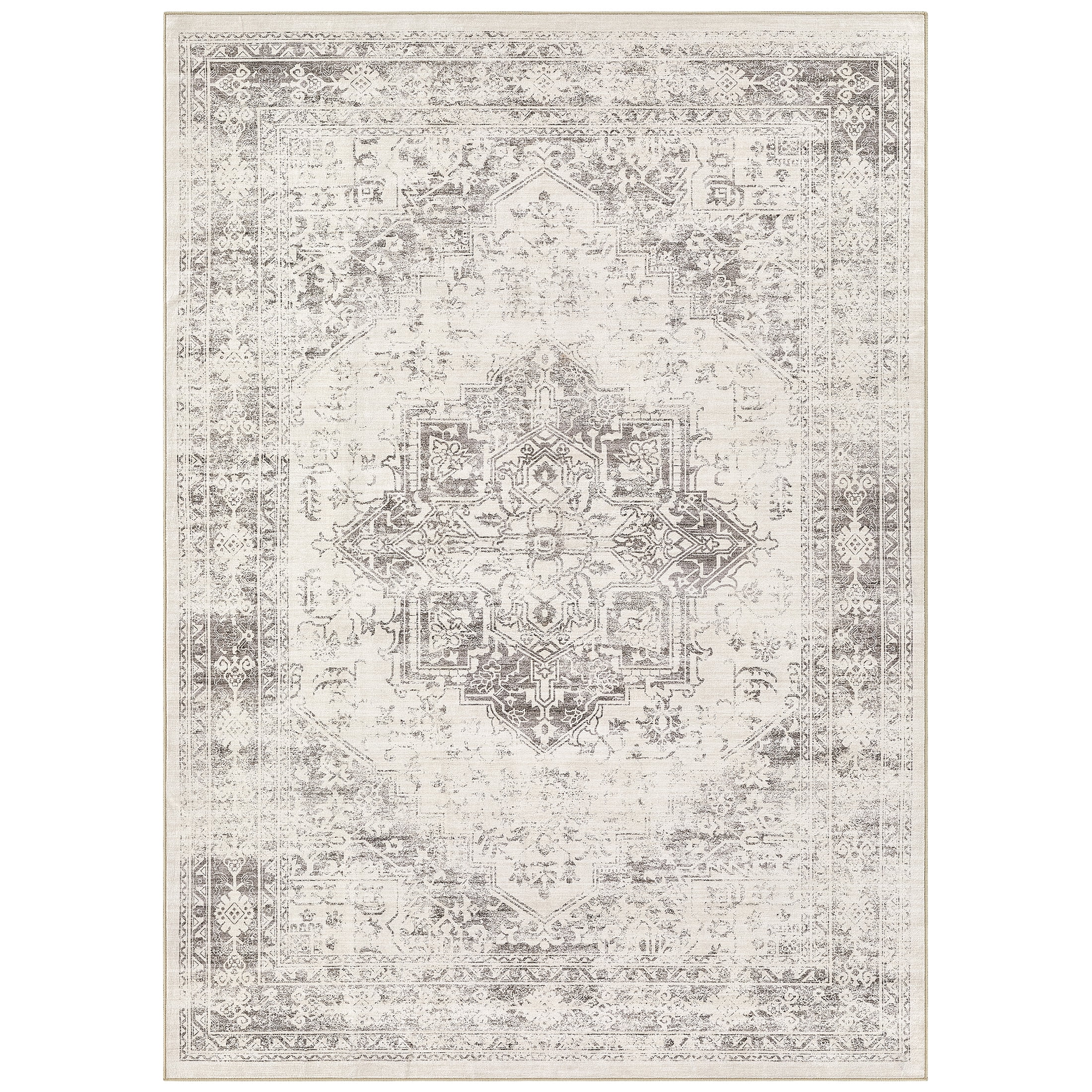 UERMEI 6x9 Washable Area Rugs for Living Room, Modern Vintage Printed Rug, Vacuum-Friendly, Non Slip Indoor Rug for Bedroom Dining Room Home Decor Carpet, Beige