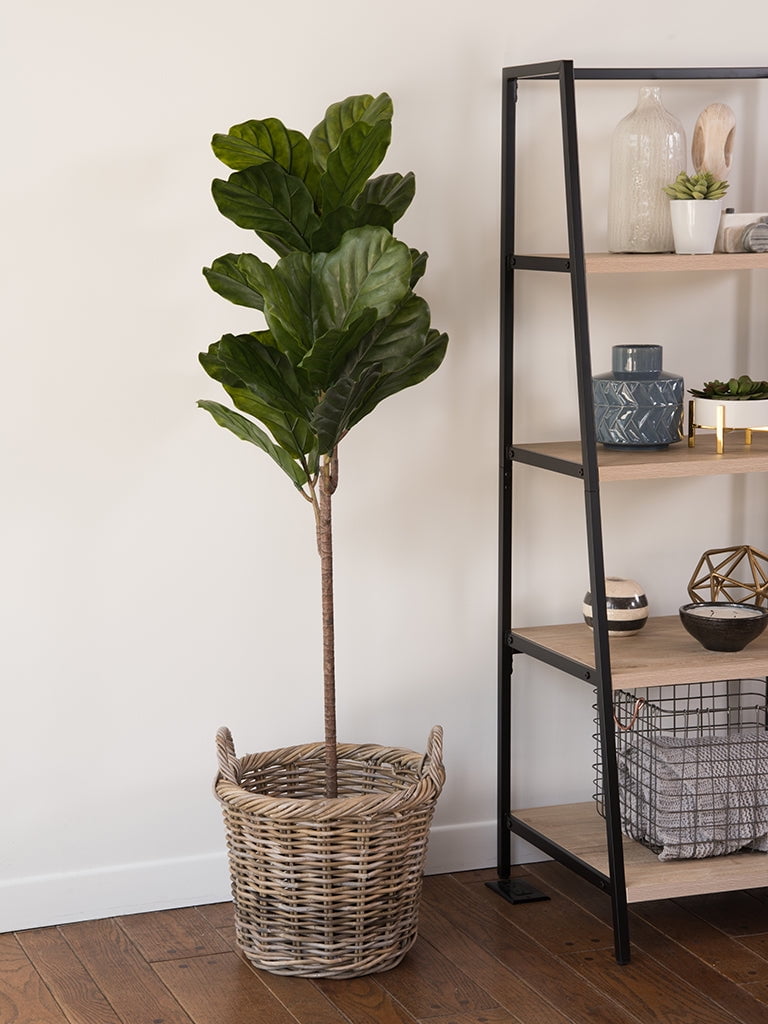 Kouboo Rattan Round Basket &, Nursery, Handwoven with Handles, Organizer, Indoor & Outdoor Planter Basket Gray-Brown