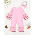 thumbnail image 4 of aturustex Toddler Girls Easter Jumpsuits 0 3M 6M 12M 18M Infant Baby Ruffled Long Sleeve Rompers Bunny/Letter Embroidery Bodysuits Pants Crewneck Jumply Spring Fall Clothes for Holiday Party, 4 of 6