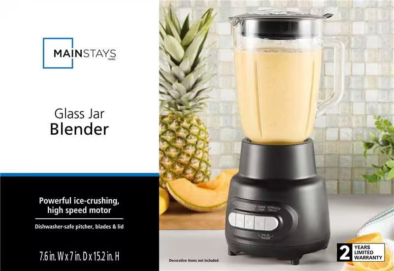 Mainstays 5 Speed  Glass Jar  Blender With Capacity 48 Oz, Black