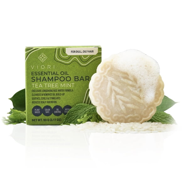 Barra de champú de aceite esencial de menta de árbol de té Viori hecha con agua de arroz - Barras de champú naturales hechas a mano - Champú sin sulfato