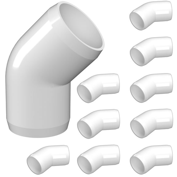 FORMUFIT 1/2" 45-Degree Elbow Furniture Grade PVC Fitting in White, Made In USA, UV-Resistant, Impact-Proof, 0.840" Actual Socket Diameter (10-Pack) - F01245E-WH-10