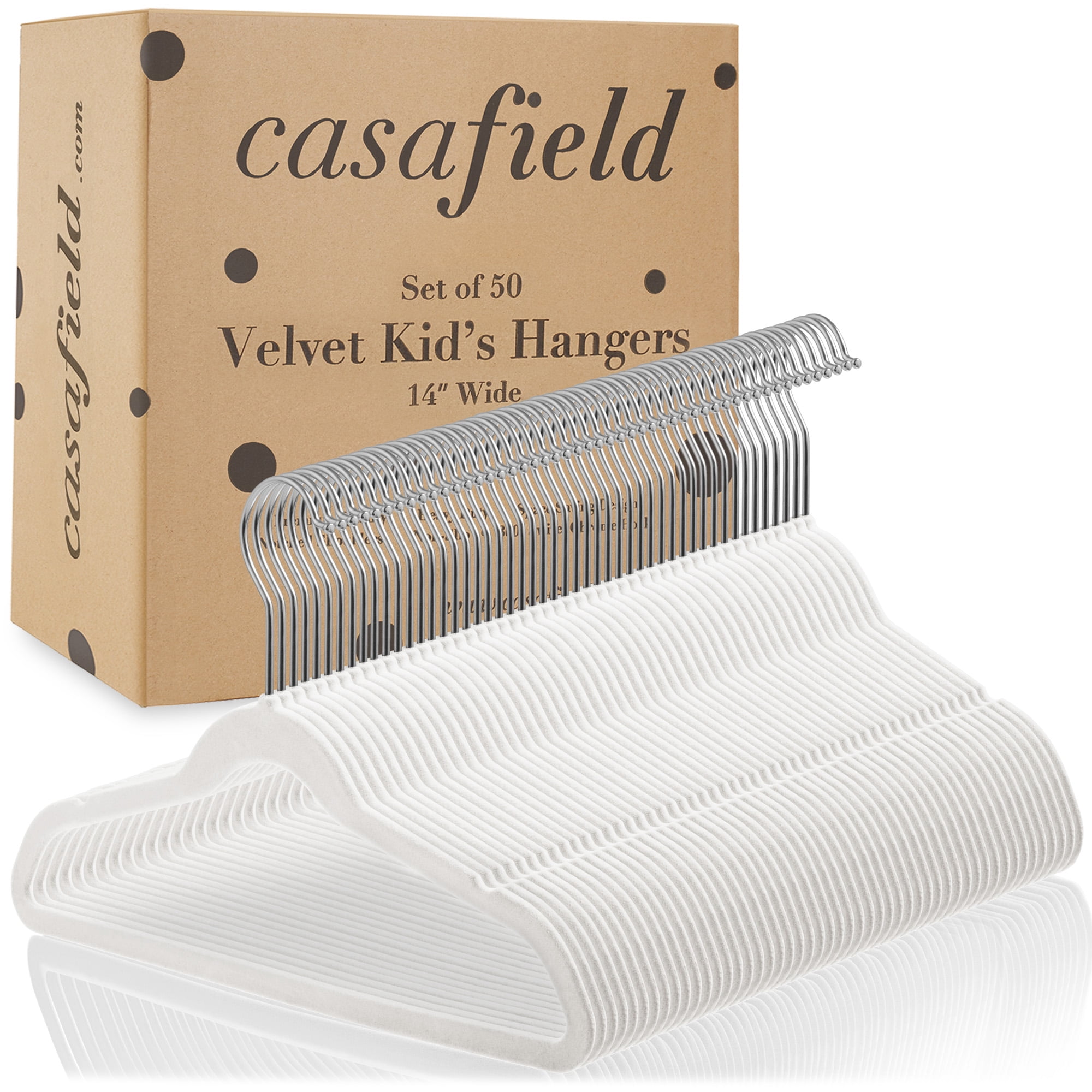 Casafield 50 Velvet Kid's Hangers for Children's Clothes, 14" - Ivory
