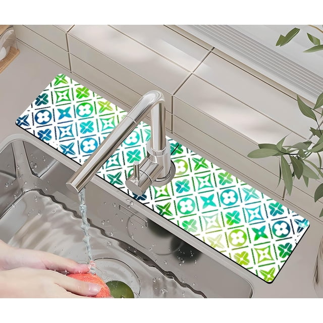 Kitchen Sink Splash Guard Faucet Mat -1 PC Super Absorbent Fast Drying Mat Sink Gadgets-Splash Guard Behind Faucet Drip Catcher for Kitchen, Bathroom,Sink Mat, Dish Drying Mat, Bathroom(23.5" X 5.5" )