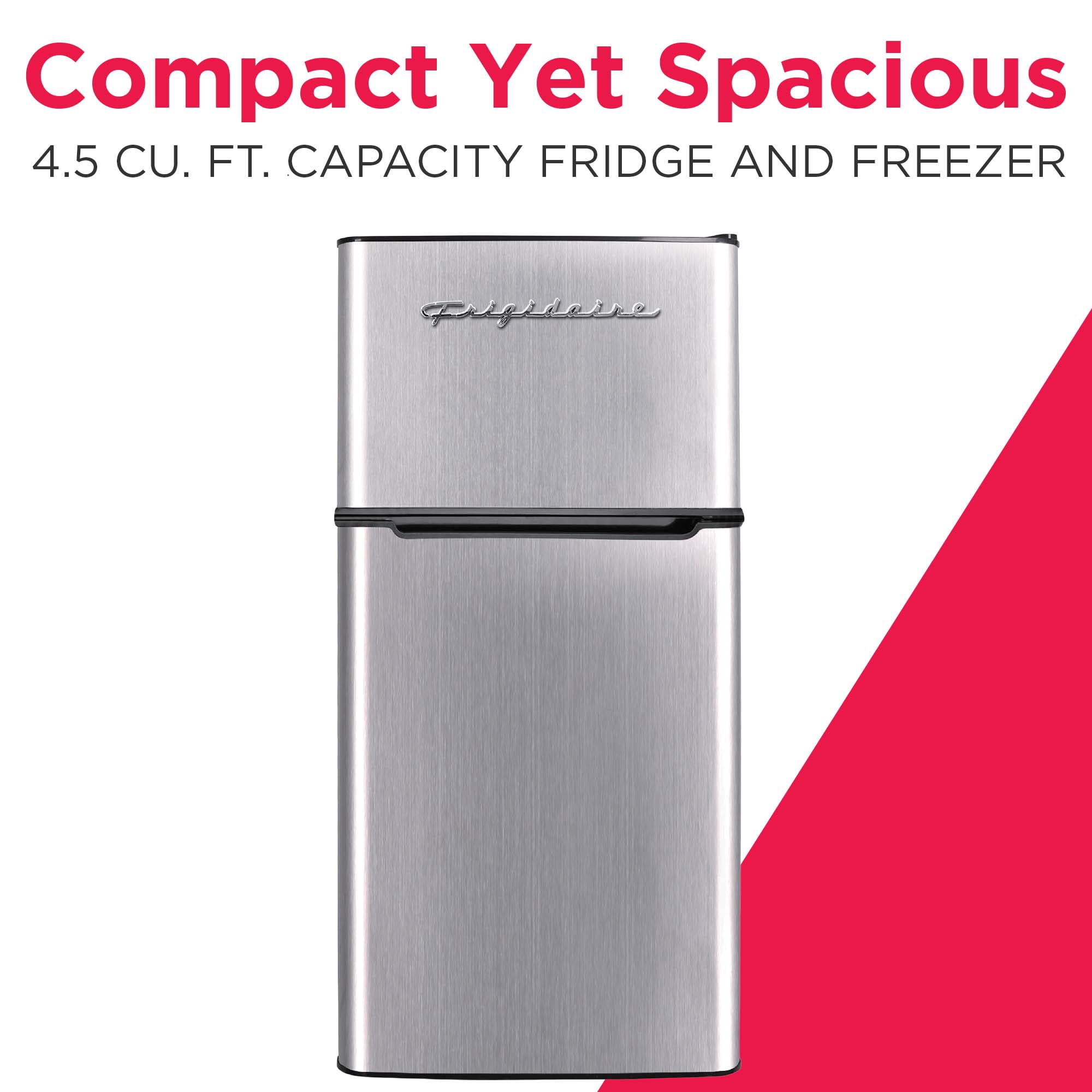 Frigidaire 4.5 Cu. ft. Compact Refrigerator with Freezer, 2-Door Mini Fridge for Apartment, Dorm, Office, Stainless Steel