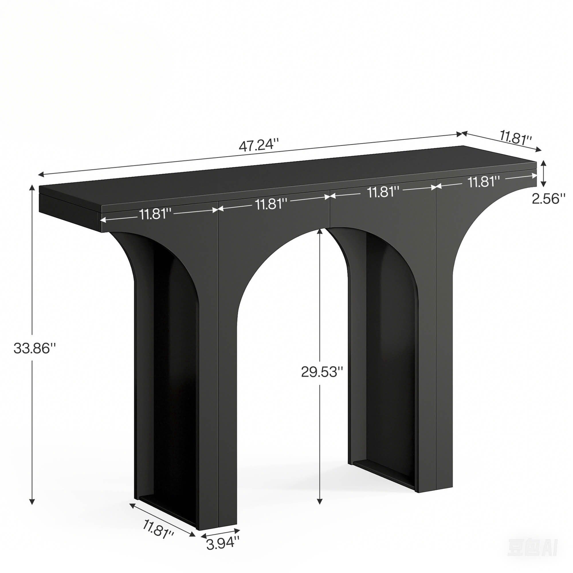 MAYEERTY 47 Inch Minimalist Arch Base Wooden Console Table, E1 Wood Block Spliced Narrow Entry Decor Sofa Display Table