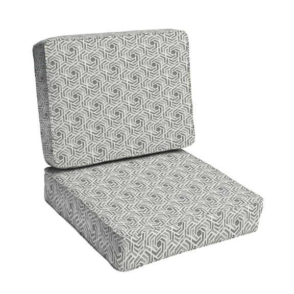 Sorra Home Grey and White Geometric Indoor/Outdoor Deep Seating Cushion, Corded
