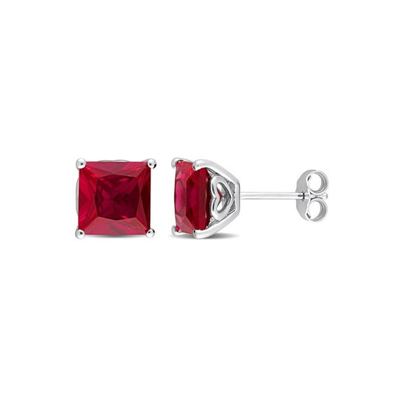 6.10 Carat (Ctw) Lab-Created Ruby Solitaire Earrings in Sterling Silver (8mm) for Women