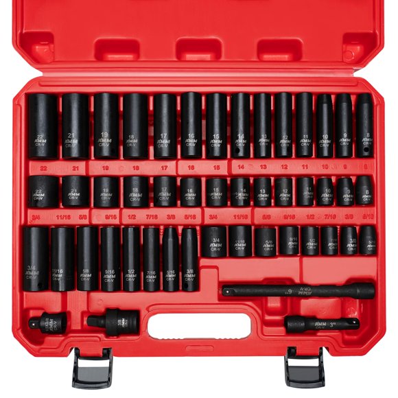 Juego de enchufes AMM 3/8 Drive Impact CR-V de 48 piezas SAE (8-19 mm)