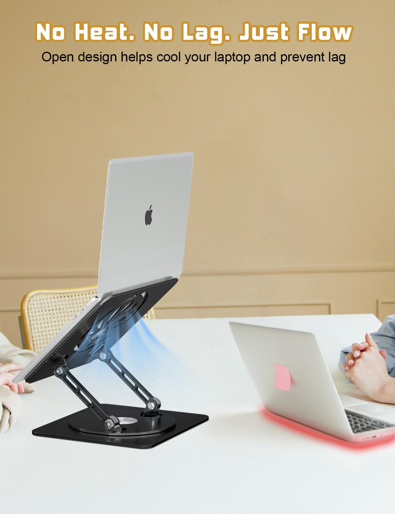 Adjustable Laptop Stand For Desk-360° Rotating Base Aluminum Riser Computer Office Home Macbook Pro/air Up To 16'' Black