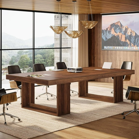 8FT Large Conference Table for 10 People, Business Style Seminar Tables with 2 Cable Grommets