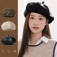 thumbnail image 2 of Women's Classic PU Leather French Beret Hat Retro Beanie Hat Artist Beret Cap Adjustable Painter Pumpkin Cap, 2 of 9