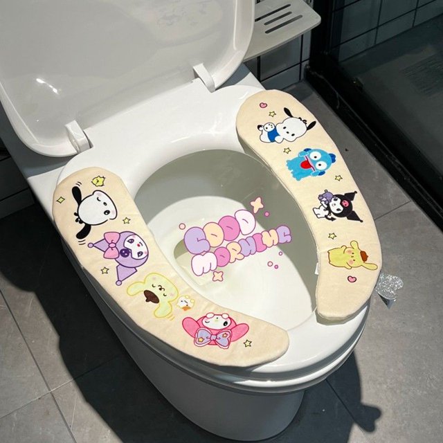 Alfombrilla de inodoro con estampado universal de dibujos animados de Sanrio Girly, alfombrilla adhesiva con botón para inodoro