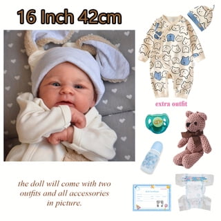 iCradle Lovely Realistic Newborn Baby Dolls Boy 16 inch 42 cm Adorable Lifelike Reborn Babies Soft Full Body Vinyl Blue Eyes Clothes Set for Kids 3 