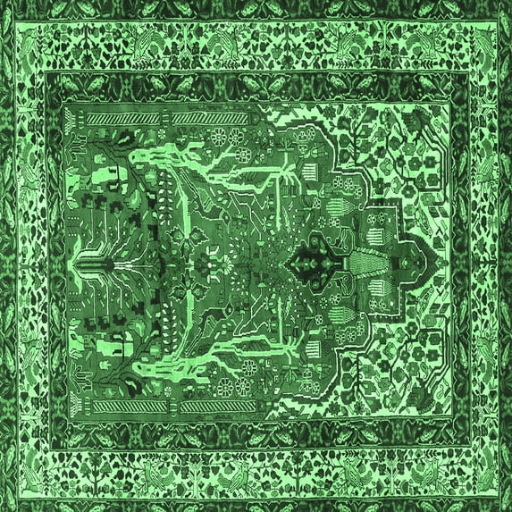 Ahgly Company Indoor Square Persian Emerald Green Traditional Area Rugs, 7' Square
