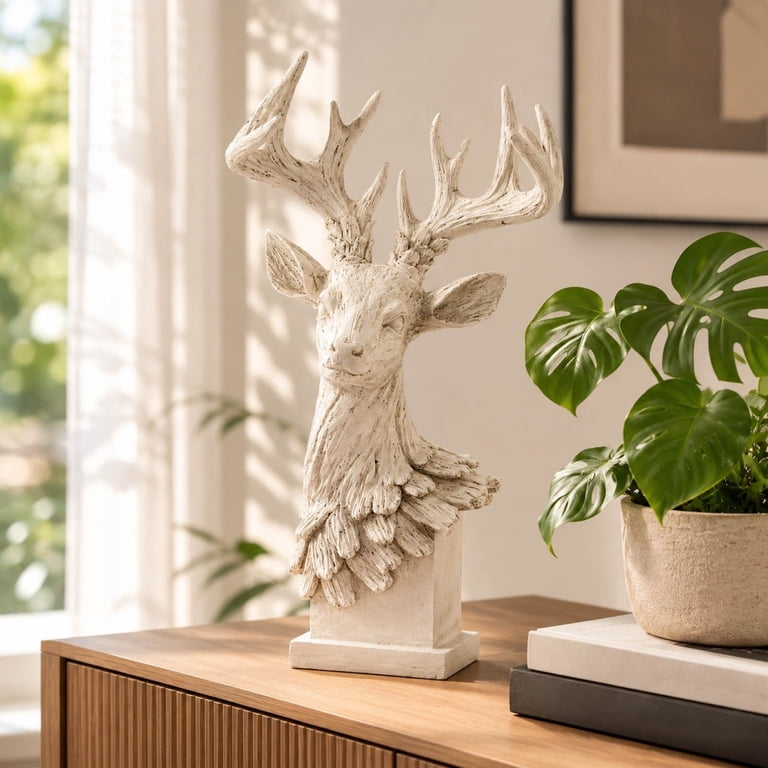 EDHITNR Vintage Resin Deer Head Sculpture 40cm Tall Male Deer Bust