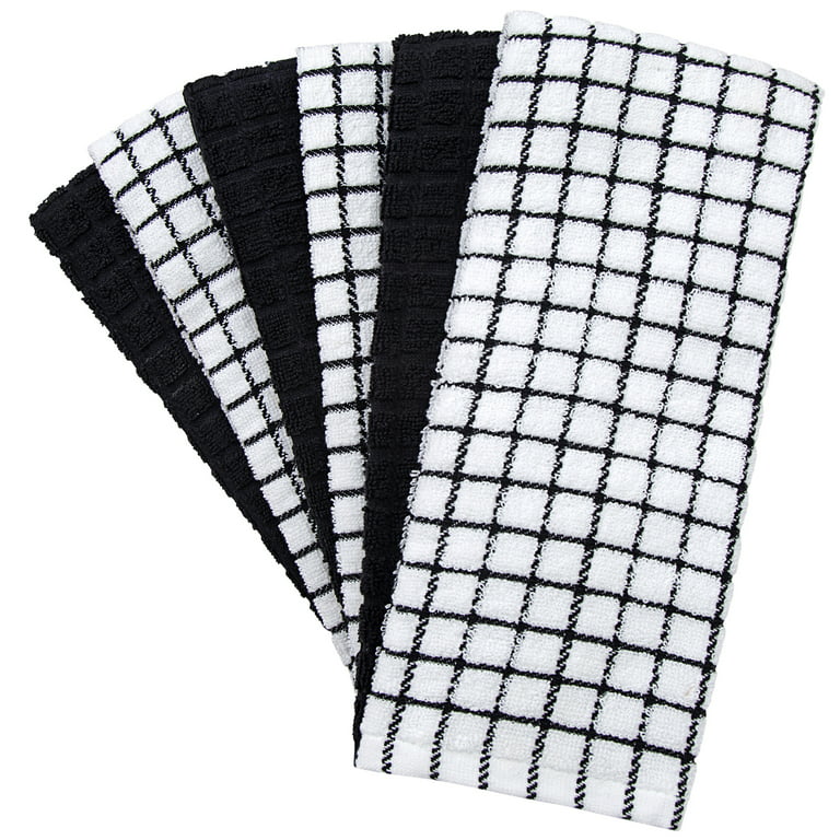 Chardin home Recycled Cotton Assorted Woven Kitchen Towels Set, Black-White  | 18x28 Inch Kitchen/Dish Cloths Set of 4 |Super Absorbent Reusable Hand