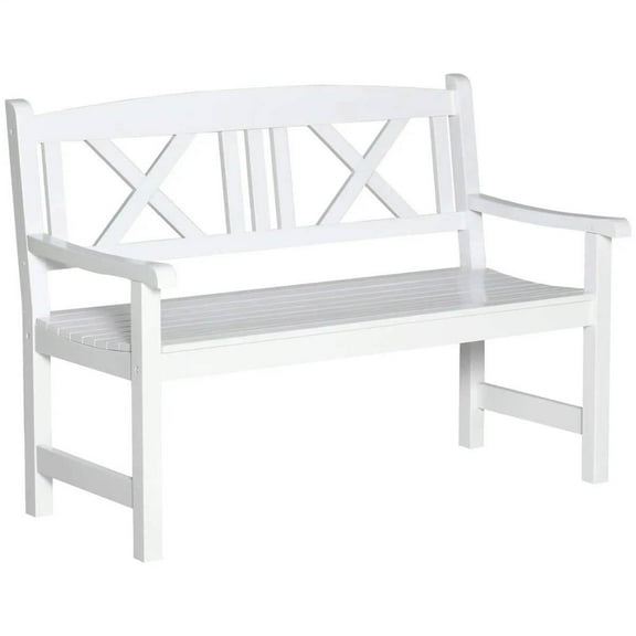Spaco 2-Seater Wooden Garden Bench, 4 FT Patio Loveseat with Unique X-Shape Back for Outdoor as Backyard, Lawn, Garden, White