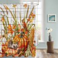 thumbnail image 3 of Fabric Shower Curtain Fall Thanksgiving Pumpkin Wheat Hedgehog Robin Wood Grain Shower Curtains with 12 Hooks Waterproof Machine Washable Bath Curtains for Bathroom, 36 x 78in, 3 of 6