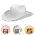 thumbnail image 2 of Sombrero de vaquero de fieltro blanco, gorra de vaquero de fiesta en blanco con correa ajustable para el cuello, 2 of 8