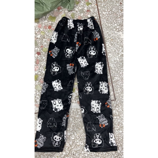 Sanrio Hello Kitty Flannel Pajamas Halloween Orange Women's Warm Woolen Cartoon Casual Home Pants In Autumn Winter Fashion Trous