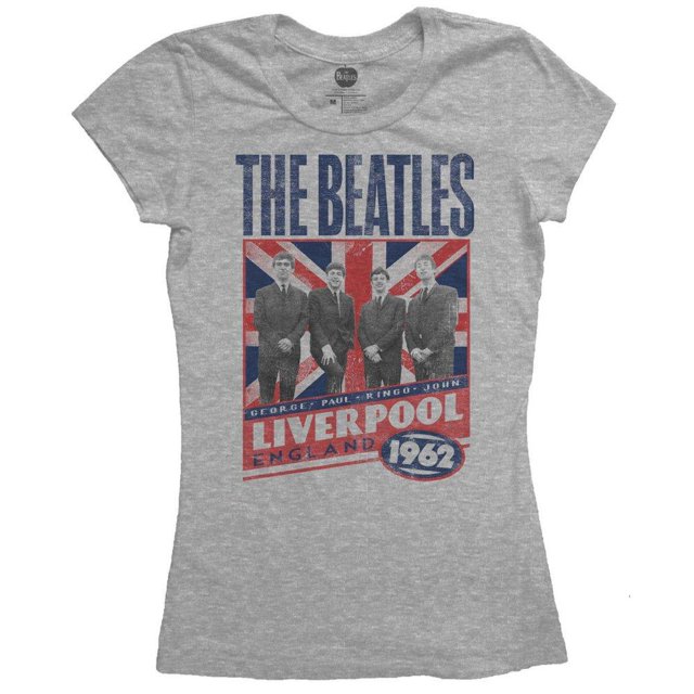 The Beatles - Camiseta Liverpool England 1962 para Mujer (Gris)