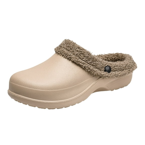 YLYL Women Men Clogs Fur Lined Memory Foam Warm Fuzzy Waterproof Winter Indoor Outdoor Slippers