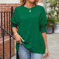 thumbnail image 4 of Timegard Tops for Women Puff 1/2 Sleeve Crewneck Loose Solid Color Casual Travel Tops Summer Fashion, 4 of 5