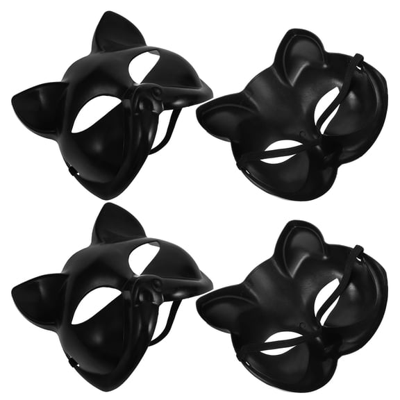 BESTYASH blank mask Cat Masquerade Mask Black Plastic 4pcs for DIY Cosplay for All Ages