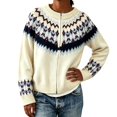 thumbnail image 3 of Garbnen Fair Isle Sweater Women Cardigan Vintage Long Sleeve Open Front Lightweight Cardigans for Women Crew Neck Full Zip Trendy Fall Winter Outwear Beige Cardigans for Women Knit Jacket Women XXL, 3 of 7
