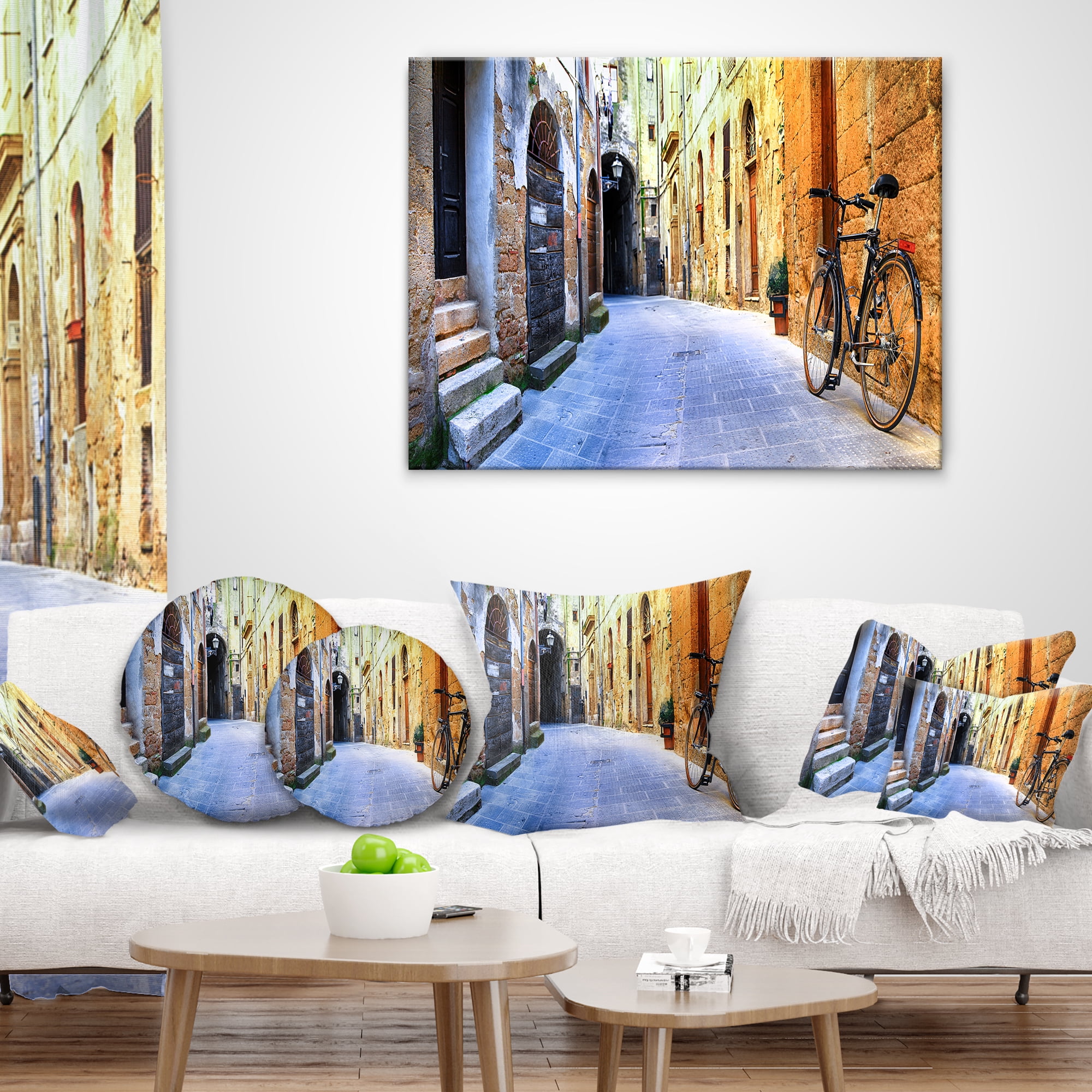 Designart Pictorial Street of Old Italy - Cityscape Throw Pillow - 16x16