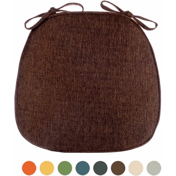 ORUYROP Chair Pads for Dining Chairs Set of 4 with Ties, Seat Cushions for Kitchen Chairs Farmhouse, Dining Room Chair Cushions Non Slip, Thick Washable Chair Cushion Pads Brown