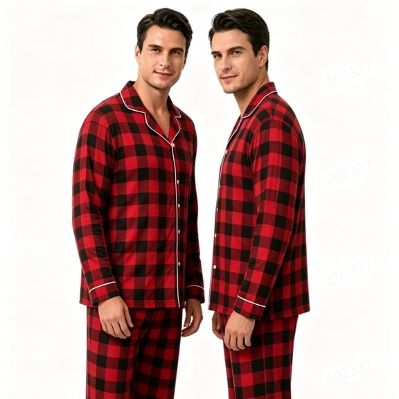 KEXE Men Two Piece Outfits Sets Mens Buffalo Check Plaid Sleepwear Long Sleeve Holiday Set