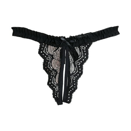 QYZEU Ladies Underwear Panties Cotton for Women Size 46 Women s Underwear Open Sexy Underwear Lace Transparent T Pants Thong Womens Sexy Panties with Hole Black L