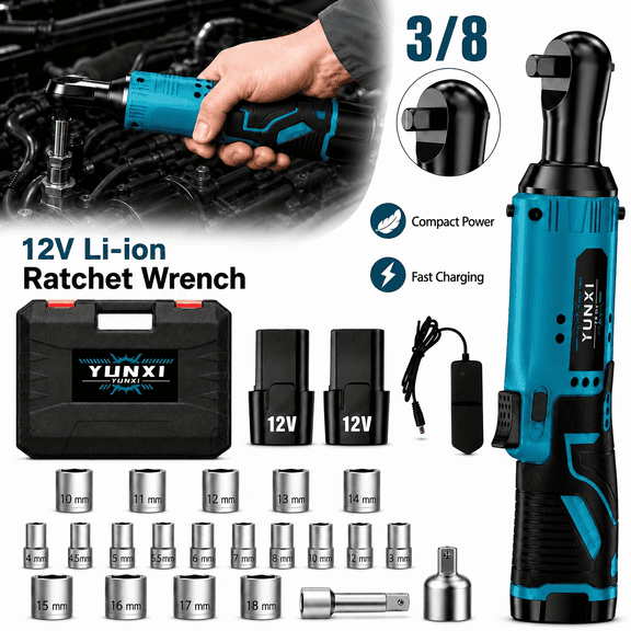 Upgraded Cordless Ratchet Wrench with 2 Batteries and Plastic Toolbox, Fast Charging Electric Wrench for Auto and Home Use
