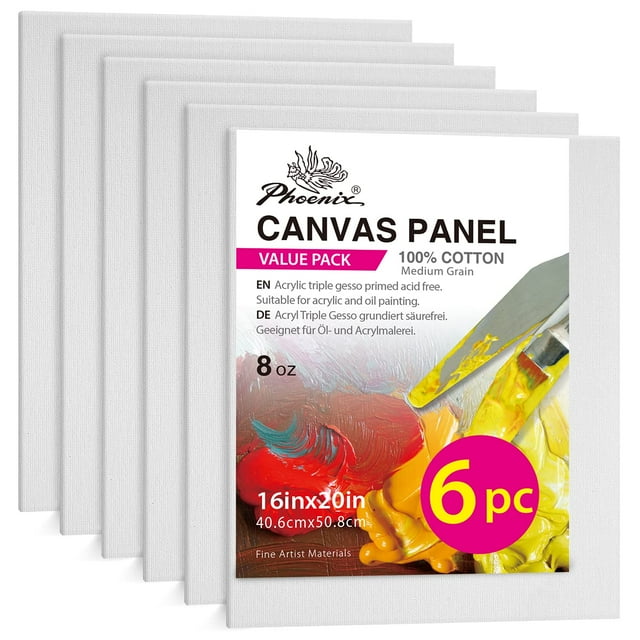 Paneles de Lienzo PHOENIX Paquete de 6 unidades 41x51 cm Algodón 8 Oz Imprimados