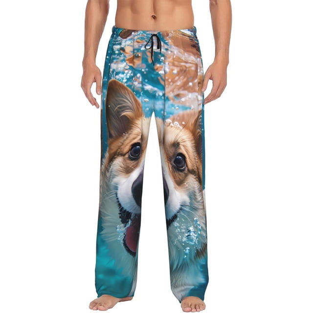 Balery Sea Swimming Corgi Pantalones de pijama para hombre, pijama ultraligero, pantalón de descanso-Small