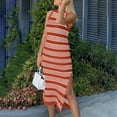 thumbnail image 2 of Ruyang Dresses for Women, Women's Summer Bodycon Sundress Casual Midi Sleeveless Hollow Out Knit Side Slit Striped Long Tank Dress, 2 of 9