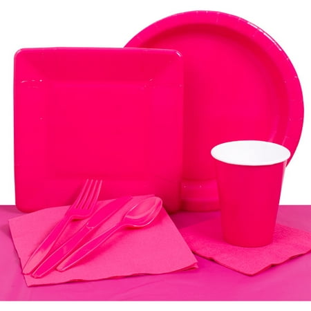Hot Solid Color Plastic Tableware Set, Hot Pink