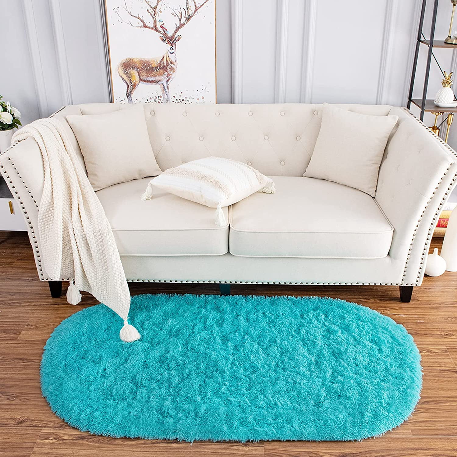 LOCHAS Luxury Velvet Fluffy Carpet Soft Children Rugs Room Mat Modern Shaggy Area Rug for Bedroom Bedside Home Decor,2.6'x5.3',Blue
