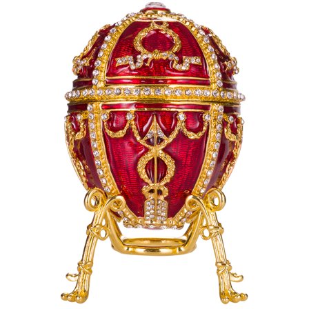 danila-souvenirs Faberge style Rosebud Egg / Trinket Jewel Box with Flower & Pendant 3.8'' (9.5 cm) red